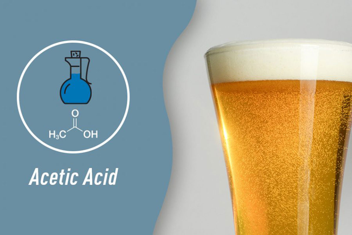 Acetic Acid icon formula with craft beer