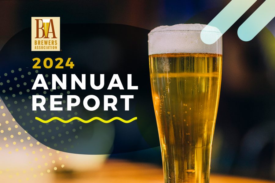 Pilsner glass with text Brewers Association 2024 Annual Report