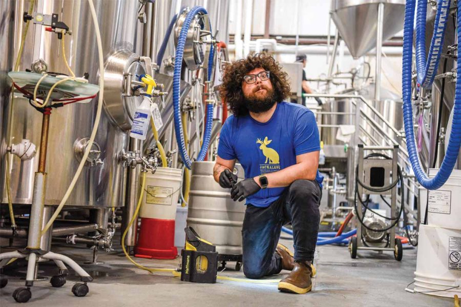 Bearded brewer in brewhouse