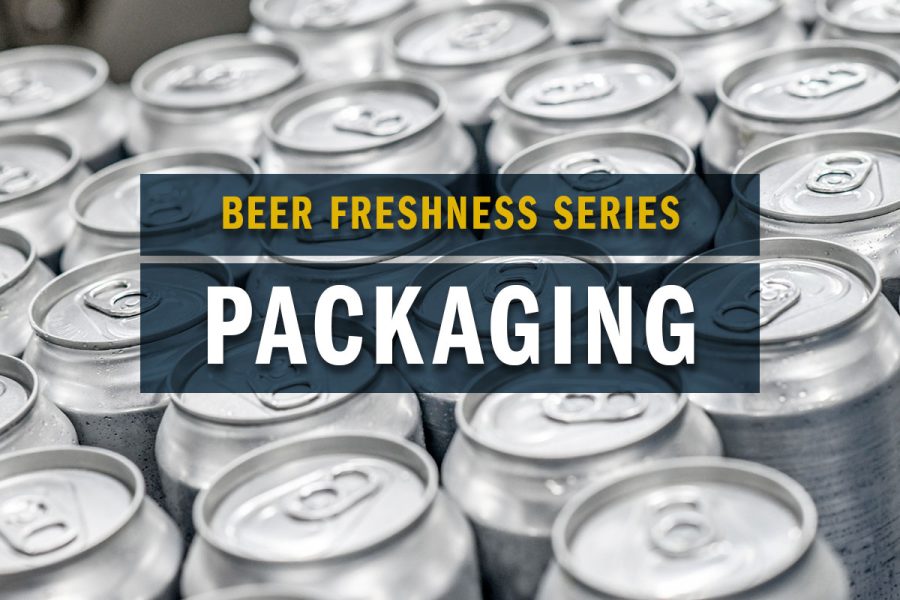 blank aluminum cans with Beer Freshness Series: Packaging text overlaid