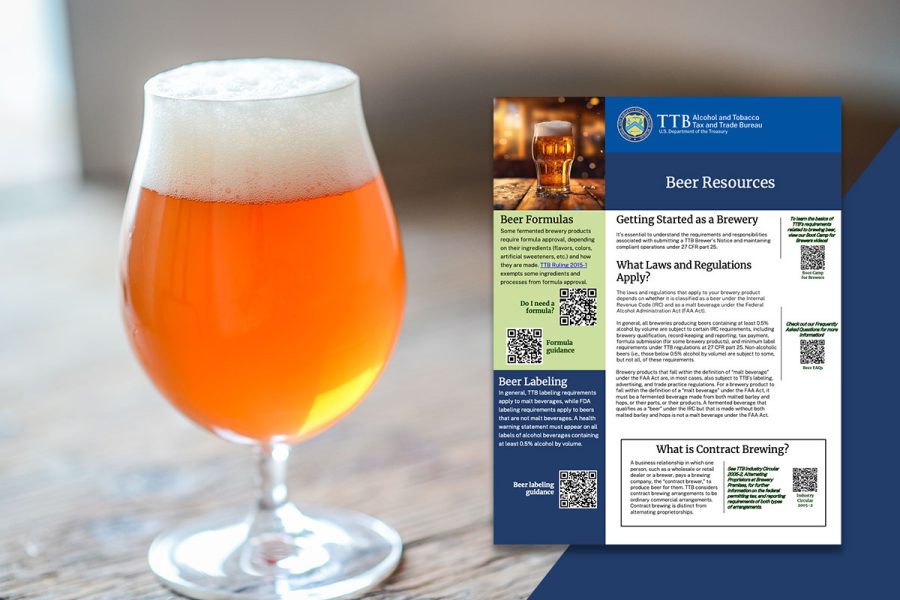 beer glass with TTB resources sheet