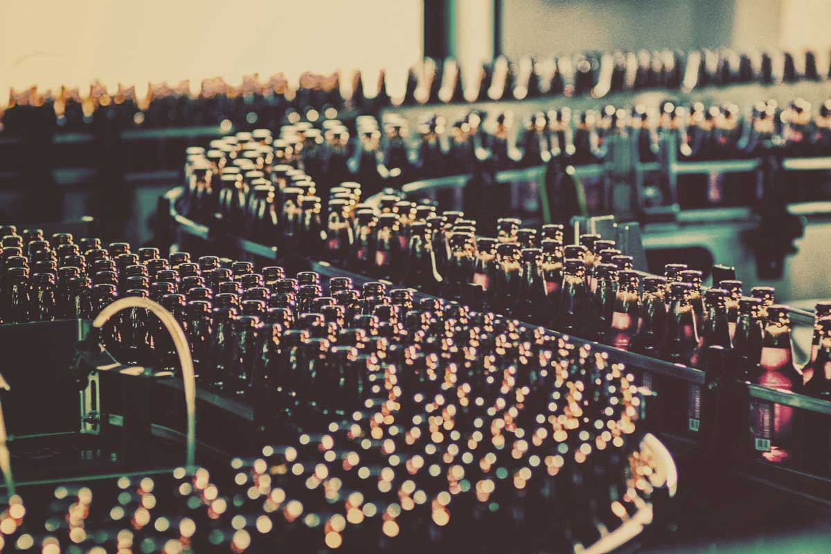 Bottles in bottling line