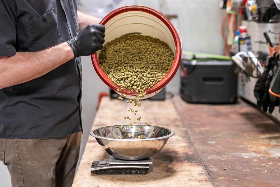 brewer weighing hops