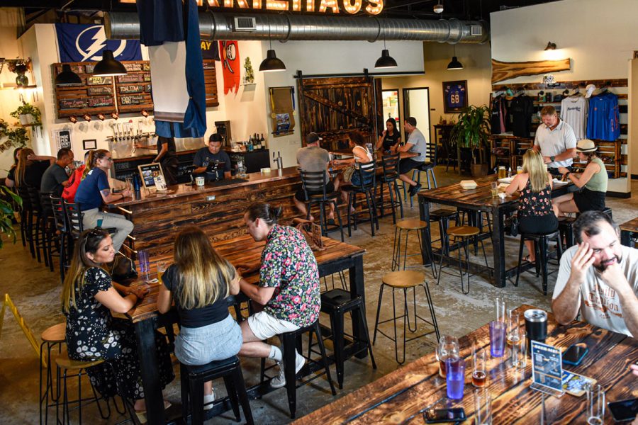 brewery taproom with tables of guests