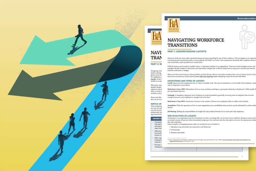illustration of people walking on an arrow with cover of workplace transition guides