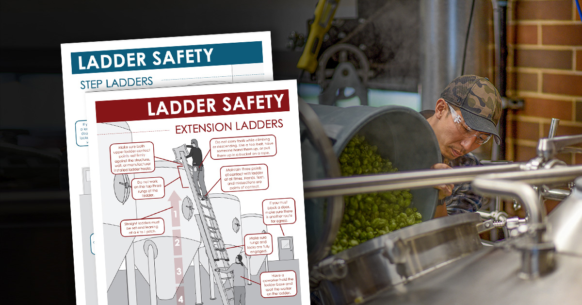 man pouring hops in brewery ladder safety guides 1200x628 1