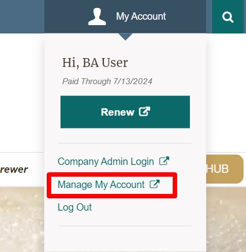 BA website screenshot highlighting Manage My Account