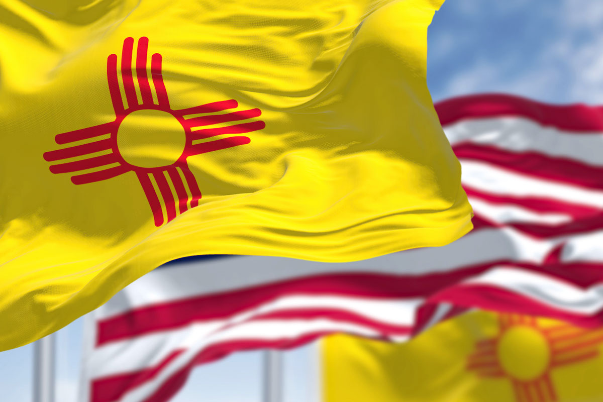 new mexico and us flags against sky