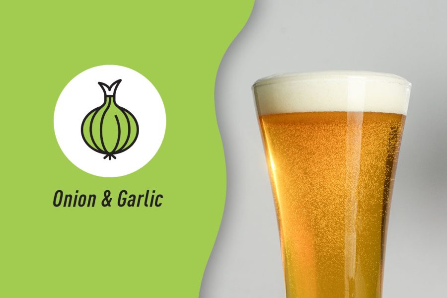 onion garlic icon with pilsner style beer