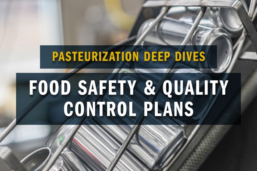 pasteurization deep dives food safety text over beer cans in packaging line