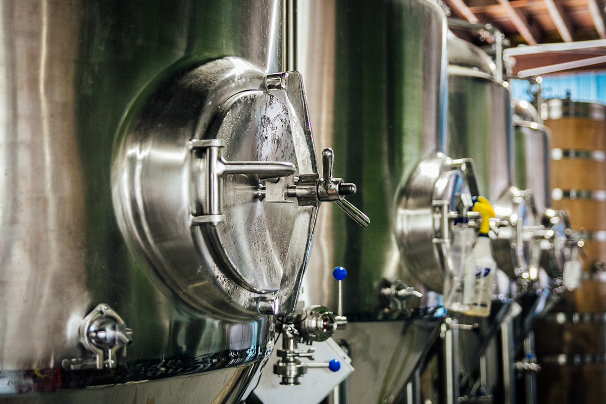 rows of brewing tanks