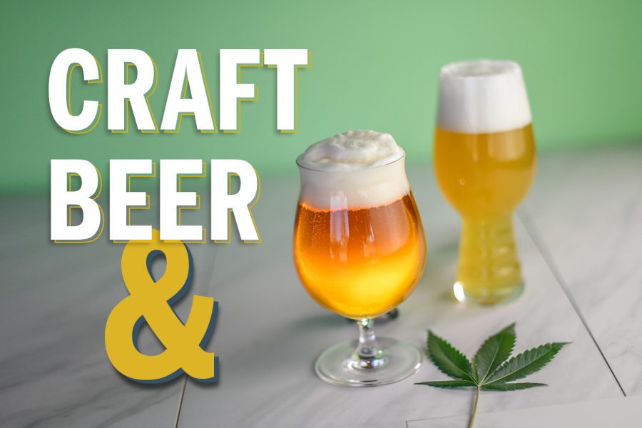 two beer glasses with a cannabis leaf 