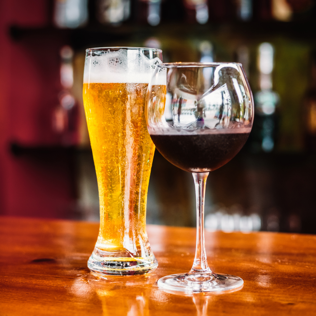 glass of beer and glass of wine