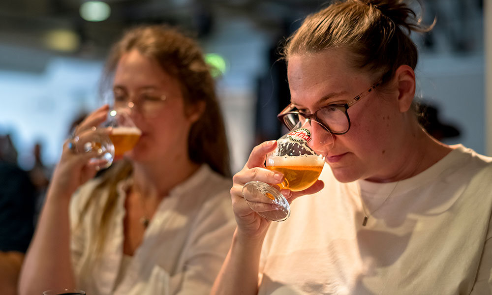 woman sampling beers